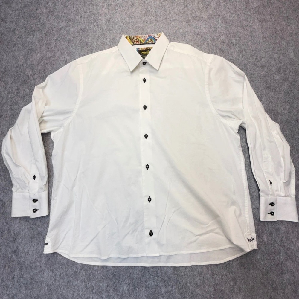 Banana Lemon Button Down Mens XL Paisley Contrast Stretch Cotton White Solid